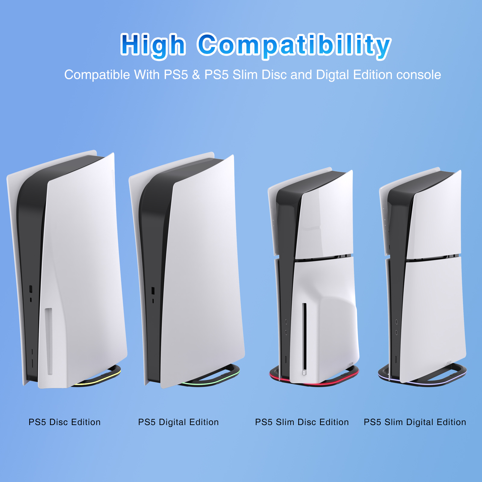 PS5 Vertical RGB 7 Modes Light Stand Sturdy Base Easy Install for PS5 Slim Playstation 5 Console
